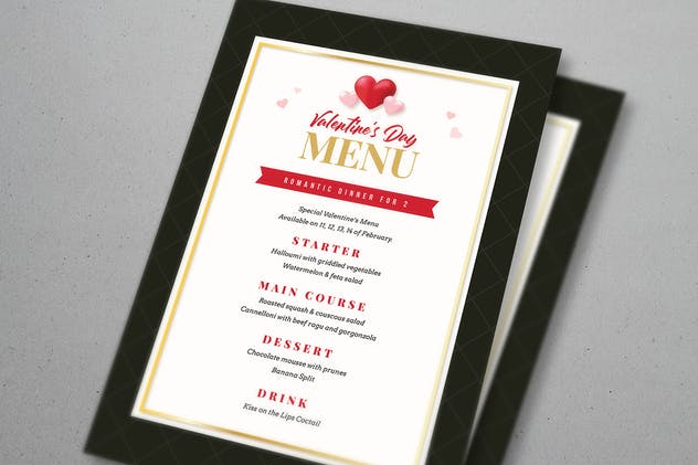 情人节主题套餐菜单设计模板 Valentine Dinner & Menu Template插图(2)