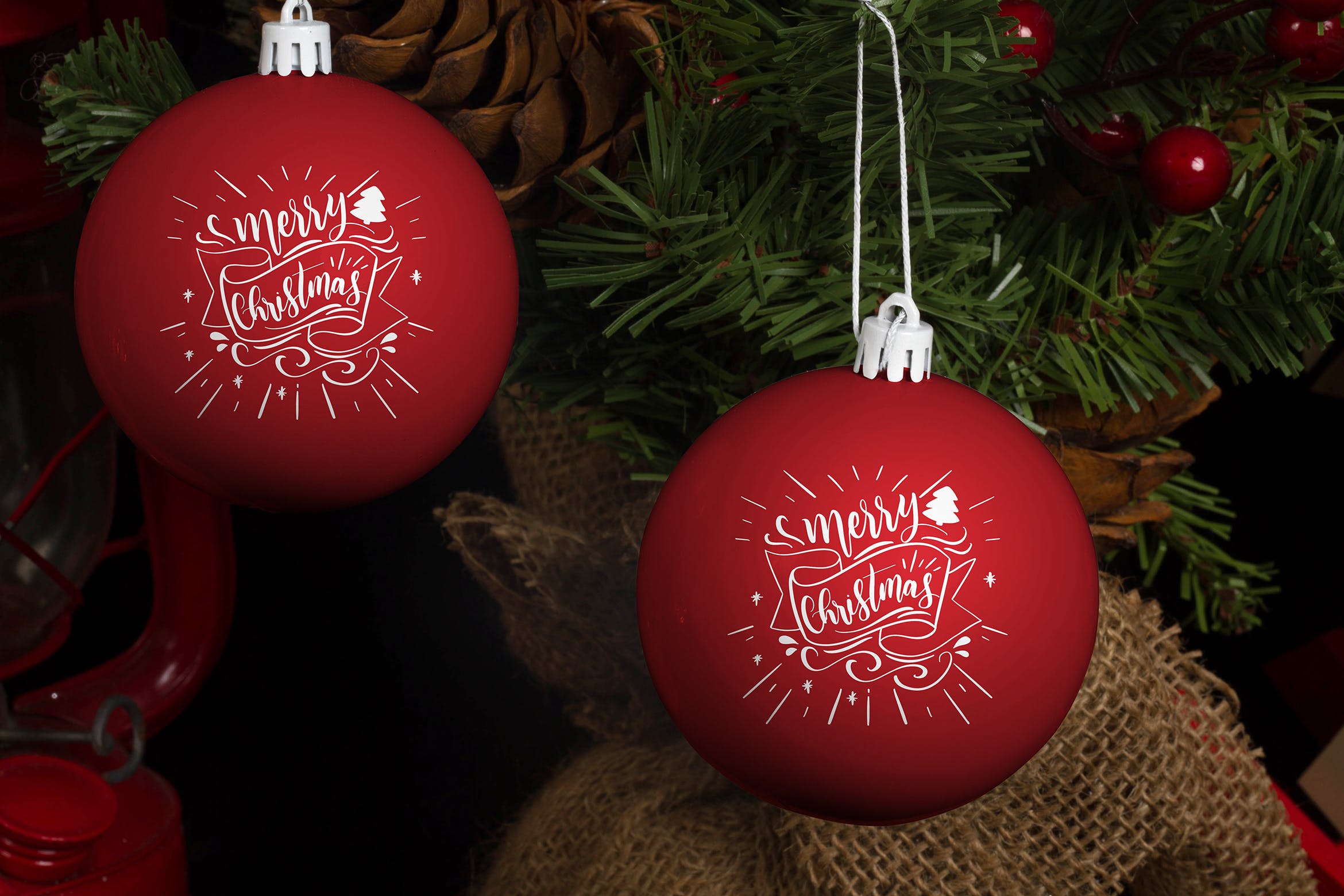 圣诞节装饰球设计效果图样机 Christmas Ball Mock Up插图