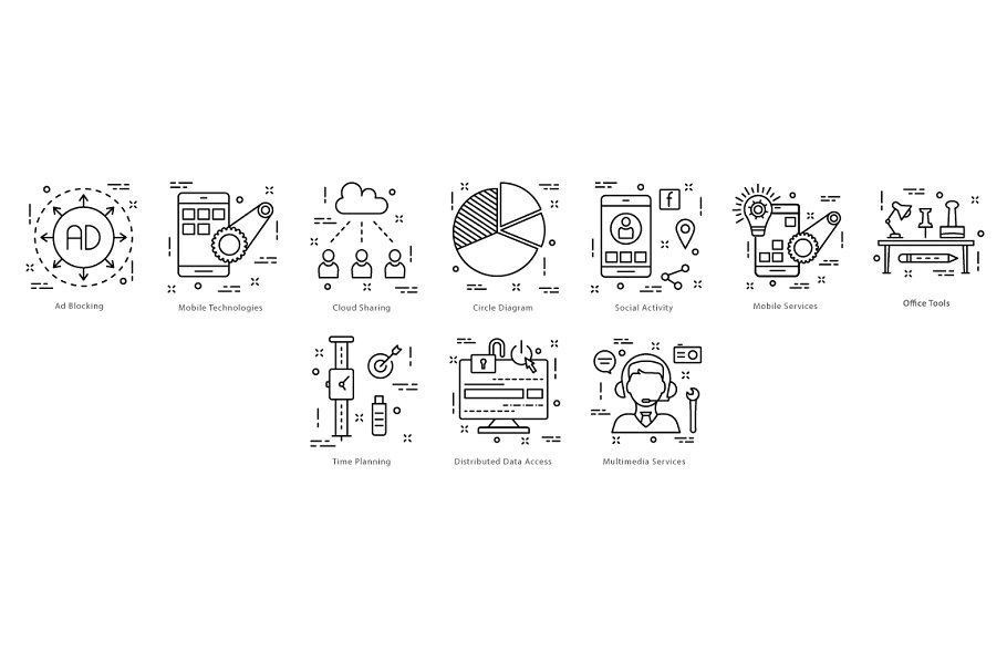 615枚扁平风线条图标合集 615 Flat Line Icons插图(11)