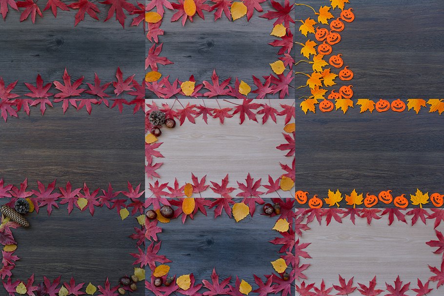 秋天落叶巨无霸Banner场景样机背景 Autumn leaves background mockups插图(1)