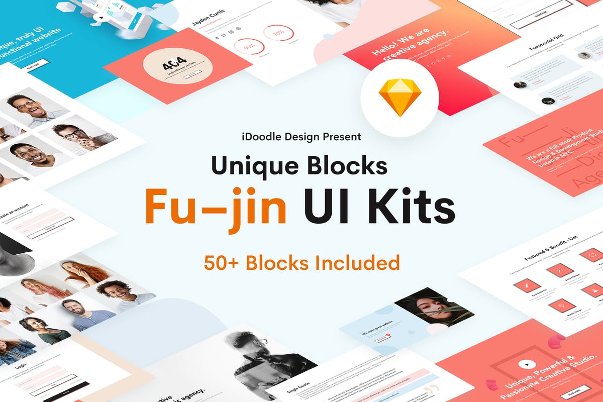 创意多用途网站用户界面套件UI套件[Sketch] Fu–jin Creative UI Kits Sketch Template插图