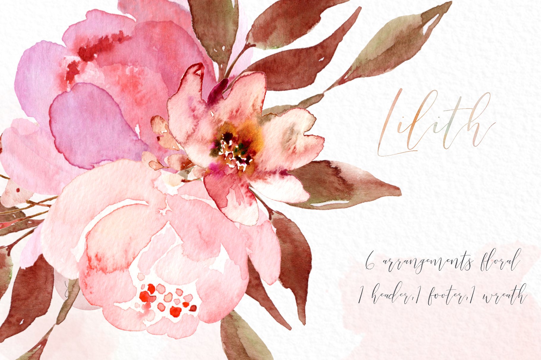 粉色水彩花卉剪贴画 Lilith. Pink watercolour flowers插图(2)