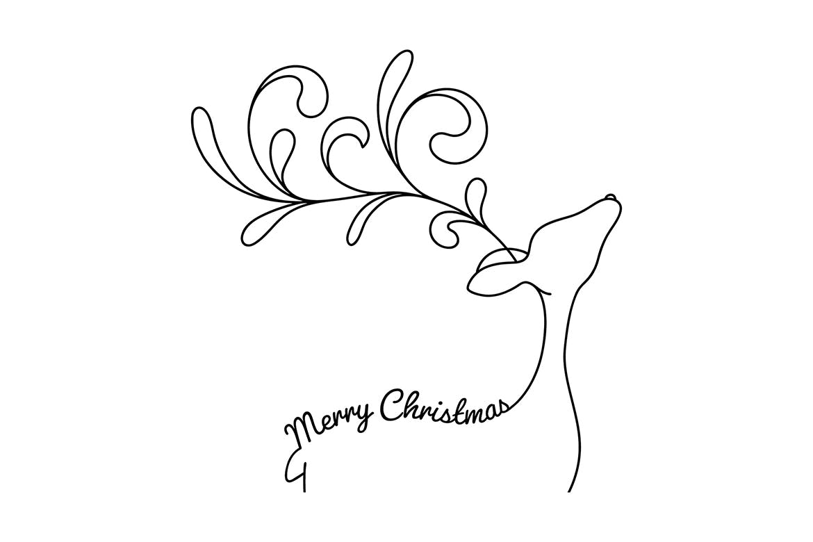 驯鹿线条手绘艺术矢量插画素材 Reindeer with Greetings – Line Art Vector Drawing插图(1)