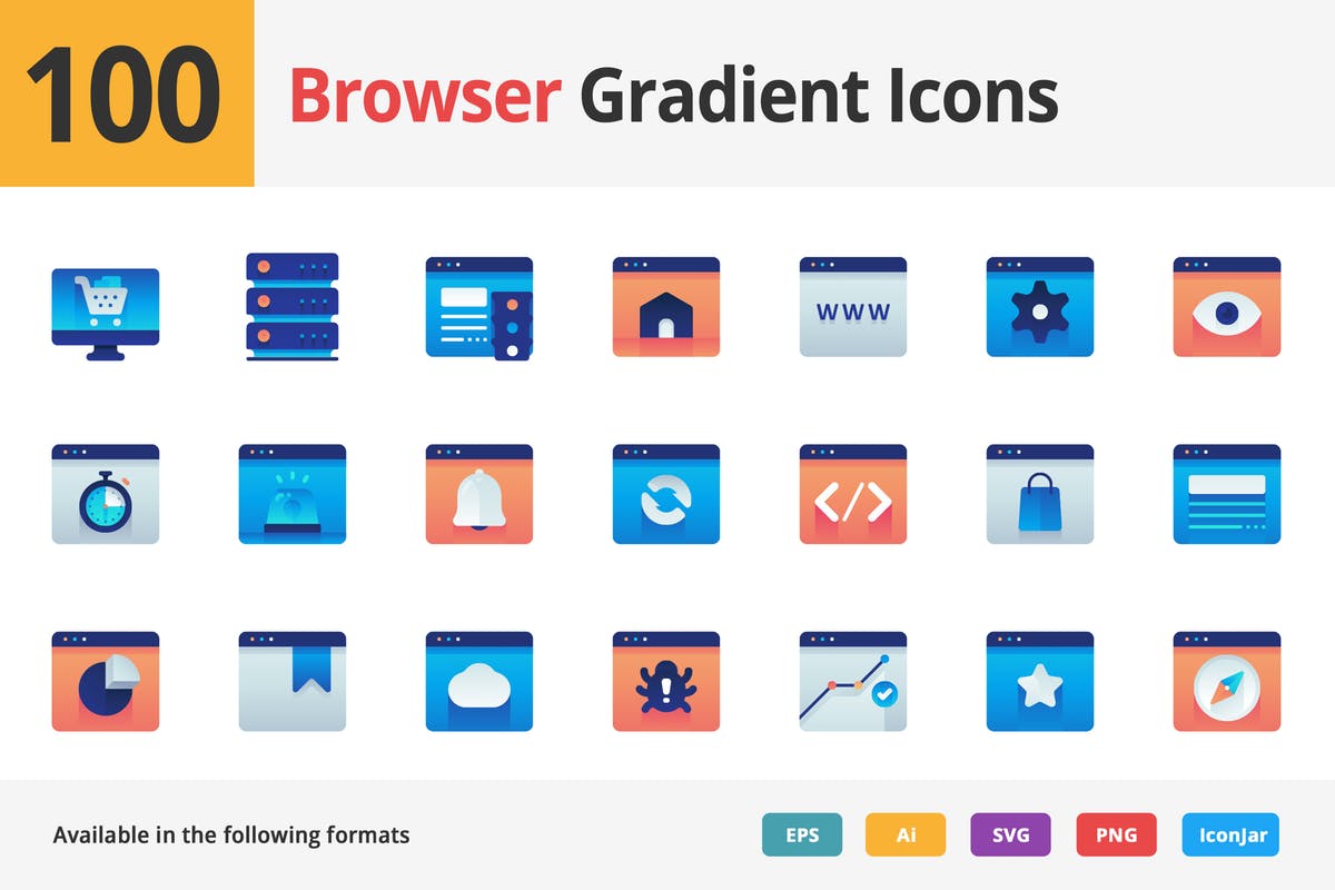 100枚浏览器主题渐变矢量图标 Browser Gradient Vector Icons插图