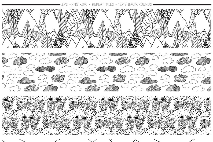 手绘山脉山岭图案纹理 Mountain Line Pattern Repeats插图5