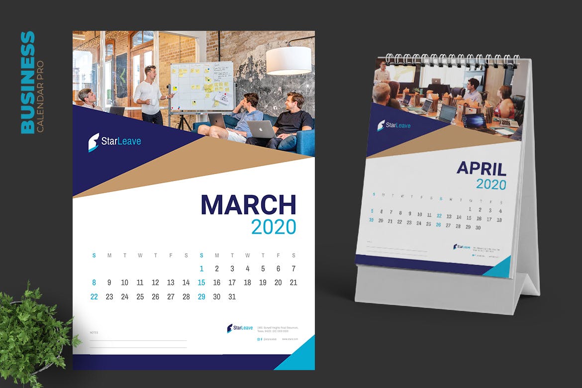 2020年企业定制活页台历表设计模板 Clean Business Calendar Pro插图2