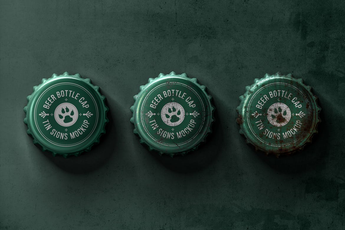 瓶盖金属锡标Logo设计效果图样机模板 Bottle Cap Metal Tin Signs  Mockup插图(2)