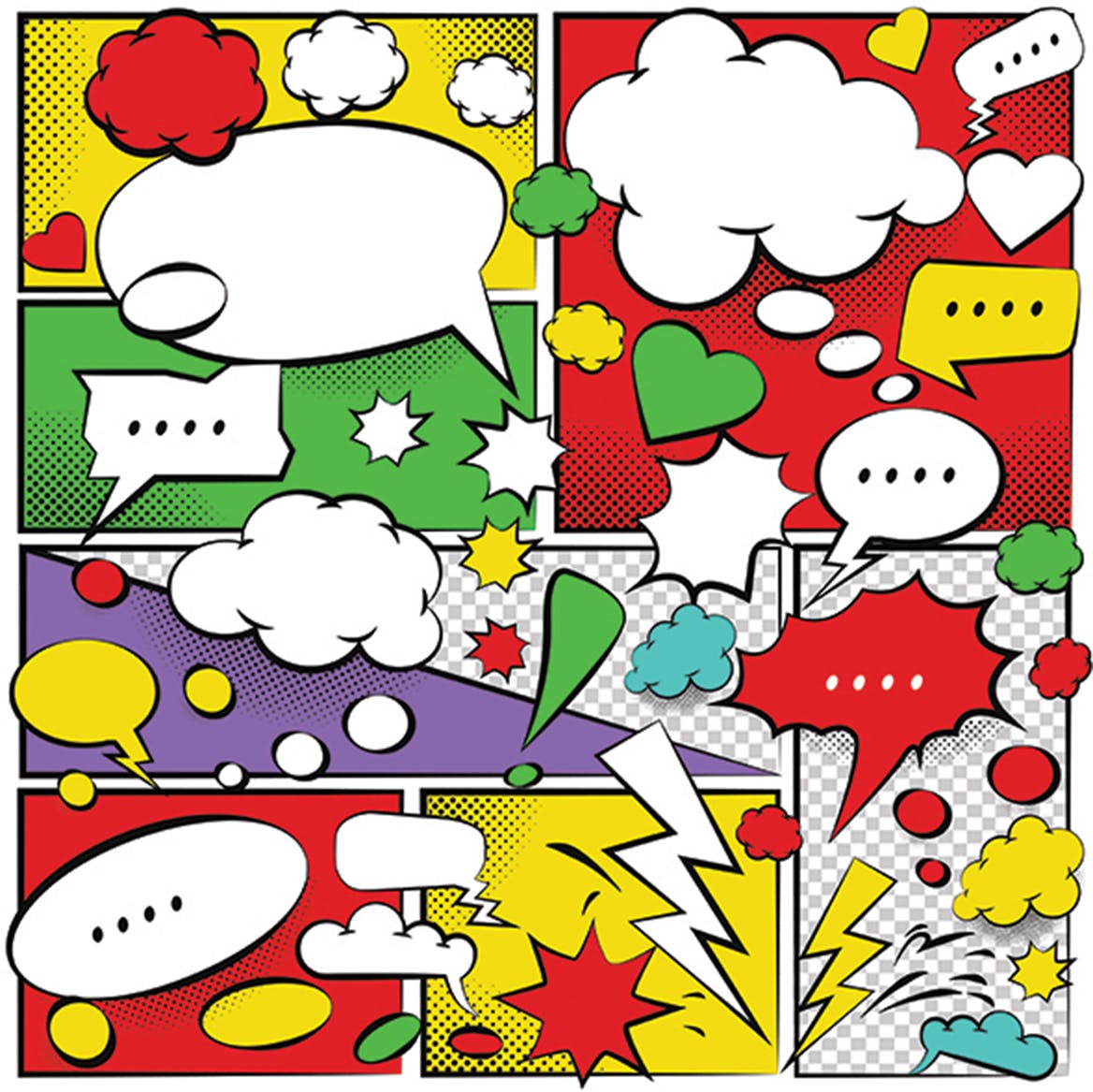 美式动漫对话泡泡框手绘图形设计素材 Comic Speech Bubbles Design插图(1)