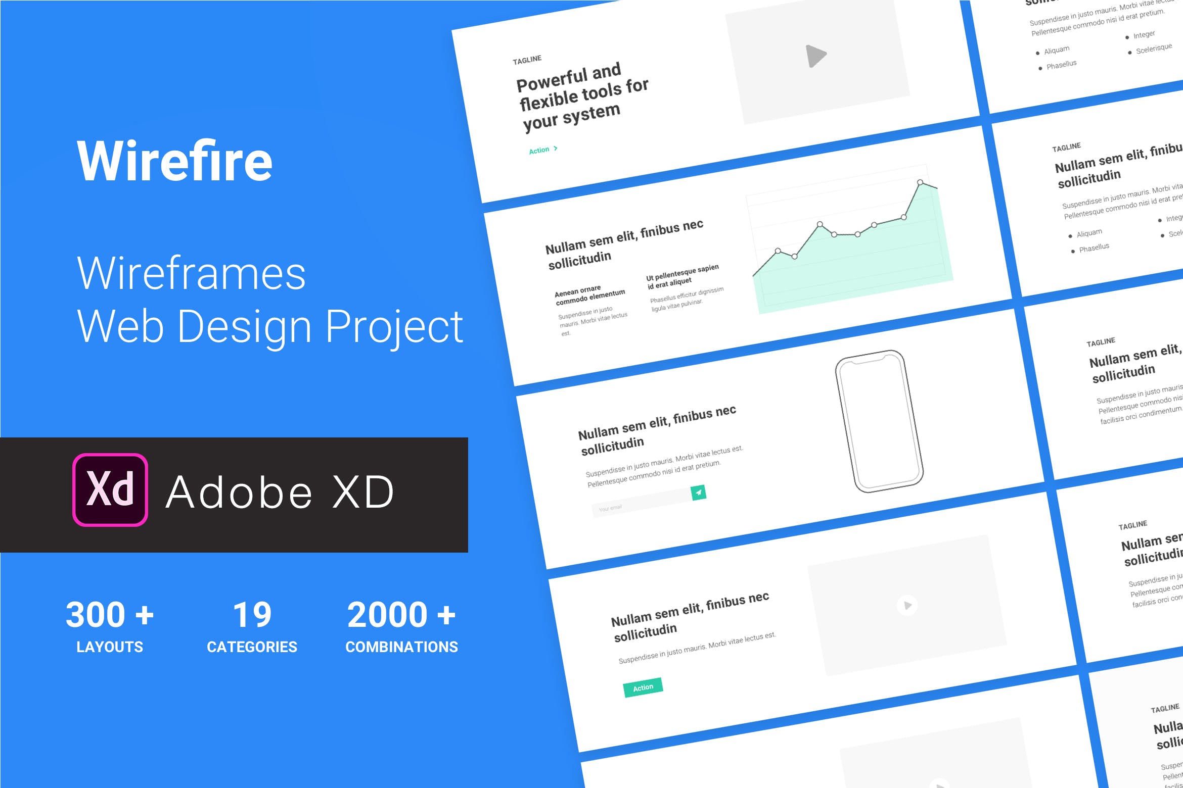 网站网页设计项目必备的300+网站设计线框图素材[XD] Wireframe Web Design Project 300++ XD Version插图