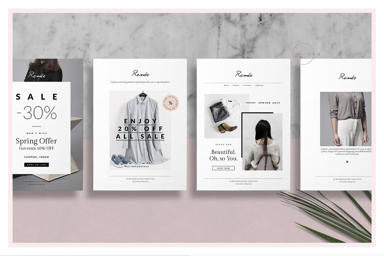 4张时尚明信片传单模板 4 Fashion Postcard Flyers • Renée插图
