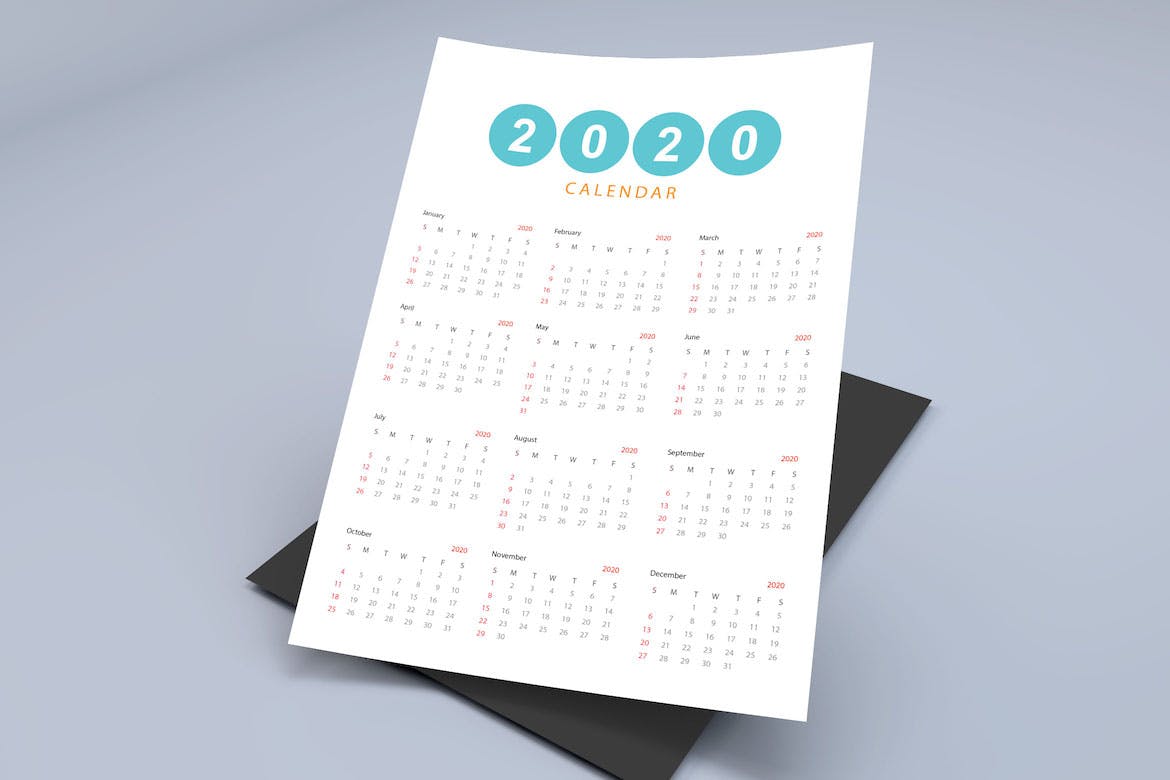 简约设计风格2020年单页日历设计模板 Creative Calendar Pro 2020插图4
