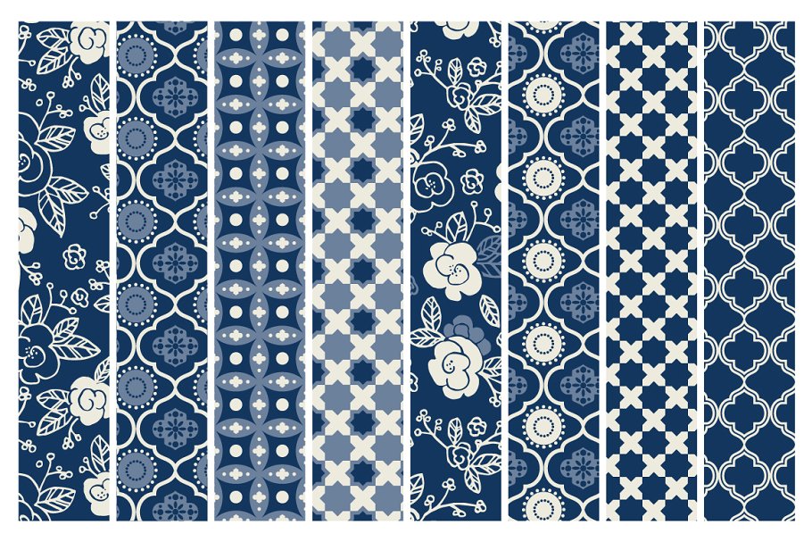 摩洛哥民族风装饰图案纸张纹理 Moroccan Seamless Patterns – Vector插图(1)