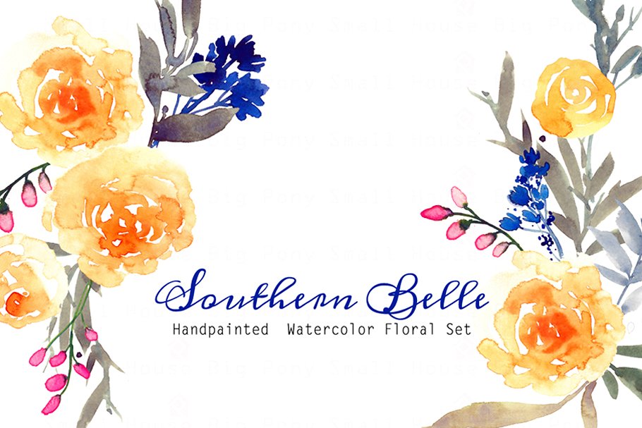 水彩手绘江南彩色花卉插画 Southern Belle – Watercolor Floral S插图2