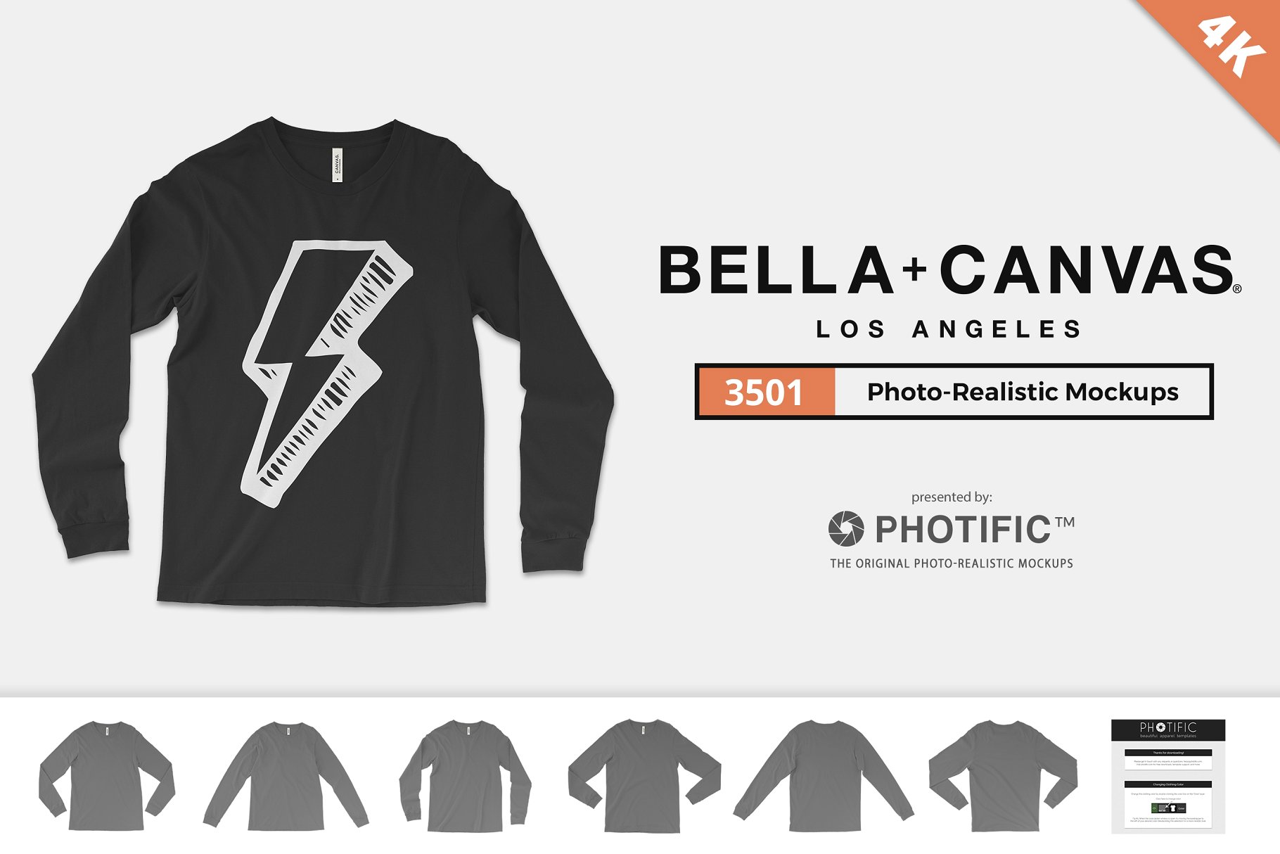 秋冬款长袖T恤样机模板 Bella Canvas 3501 Shirt Mockups插图