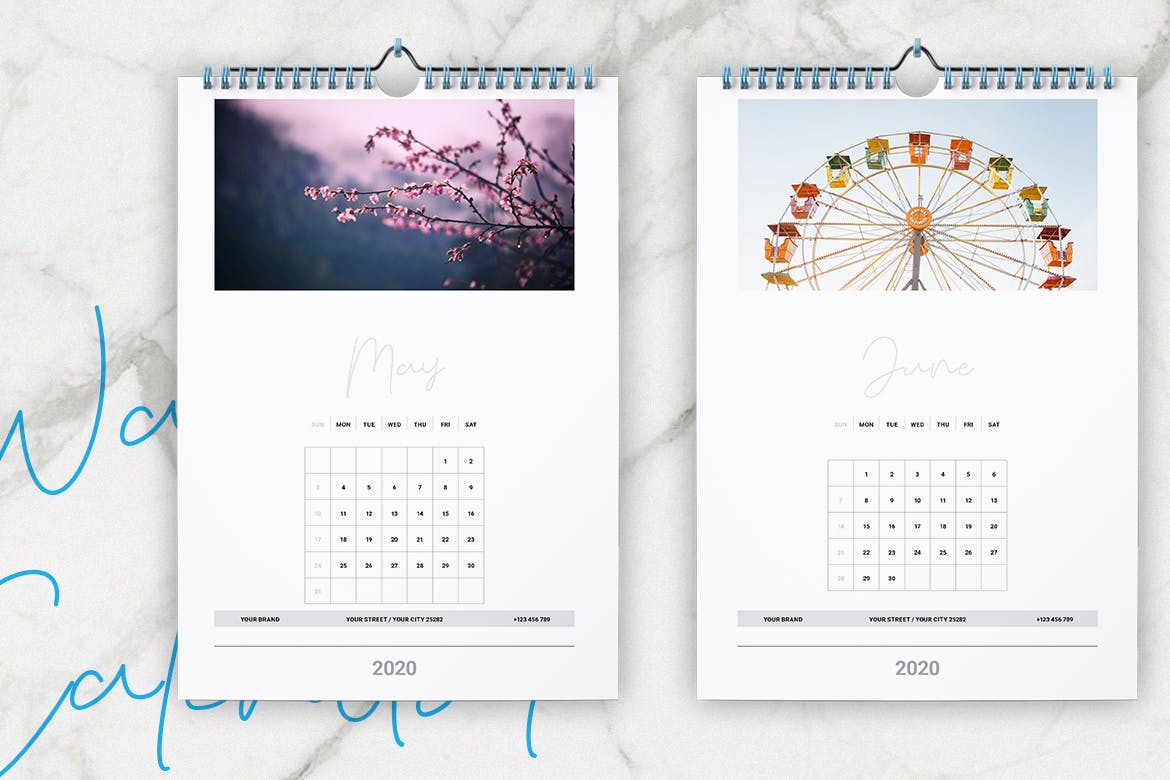 2020年风景照片挂墙活页日历设计模板 Wall Calendar 2020 Layout插图3