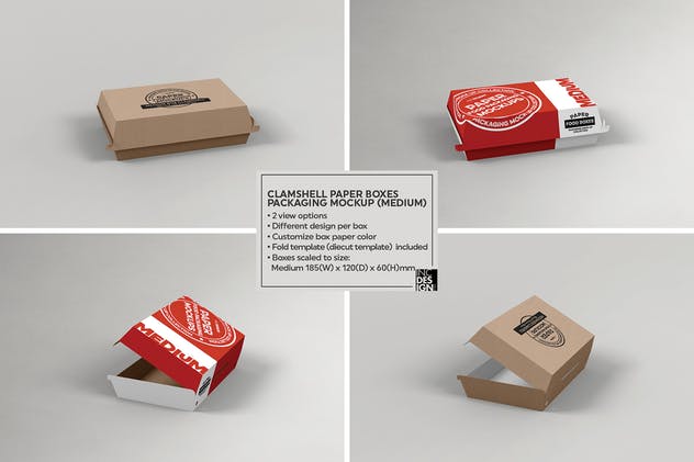 纸质翻盖外卖包装样机 Paper Clamshell Takeout Packaging Mockups插图(3)