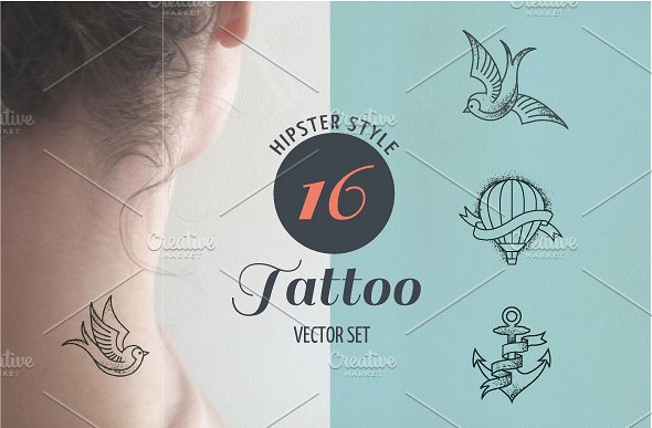 时尚风格纹身矢量图形 Hipster Style Tattoo – vector插图