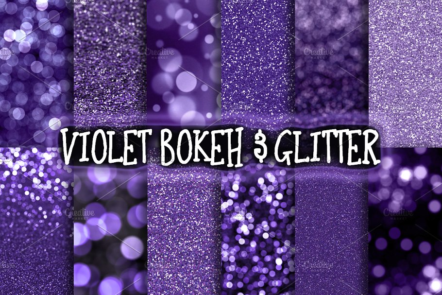闪闪发光的紫罗兰色调散景纹理 Violet Bokeh & Glitter Backgrounds插图