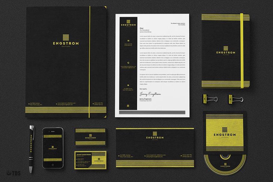 黑黄配色企业形象设计素材包 Black Yellow Corporate Identity PSD插图1