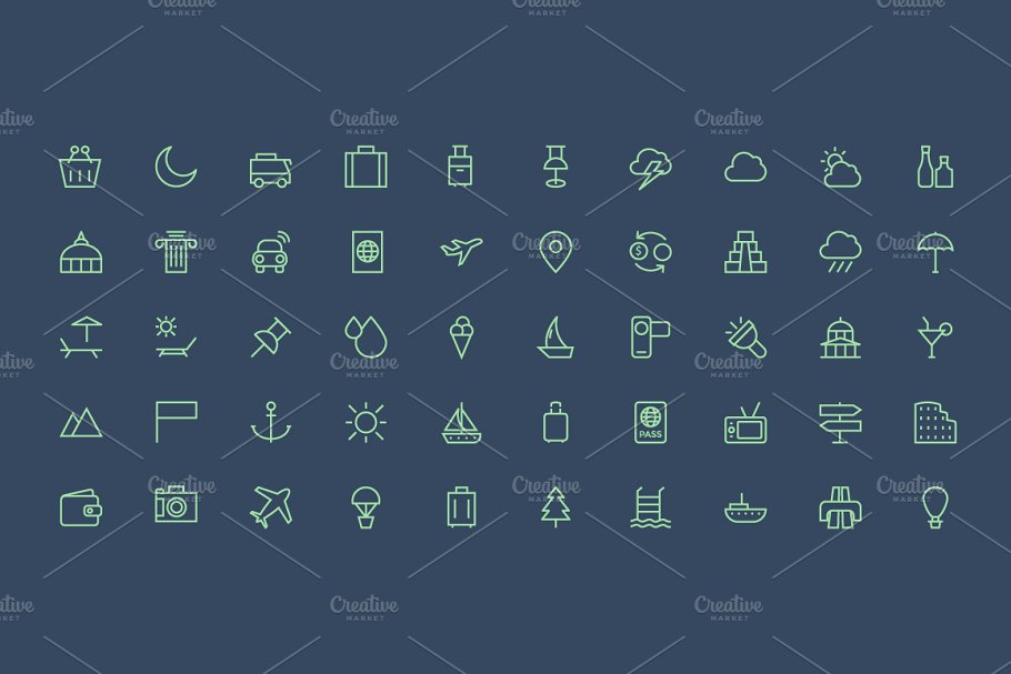 100枚旅游主题线条图标 100+ Tourism Outline Icons Set插图(1)