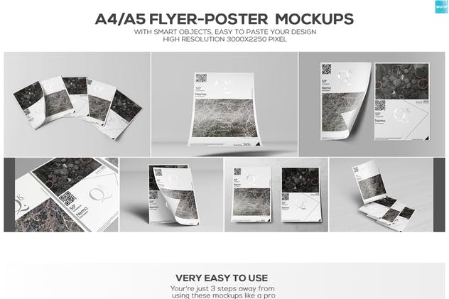 简约A4/A5尺寸海报传单样机V3 A4/A5 Poster-Flyer Mockups V3插图1