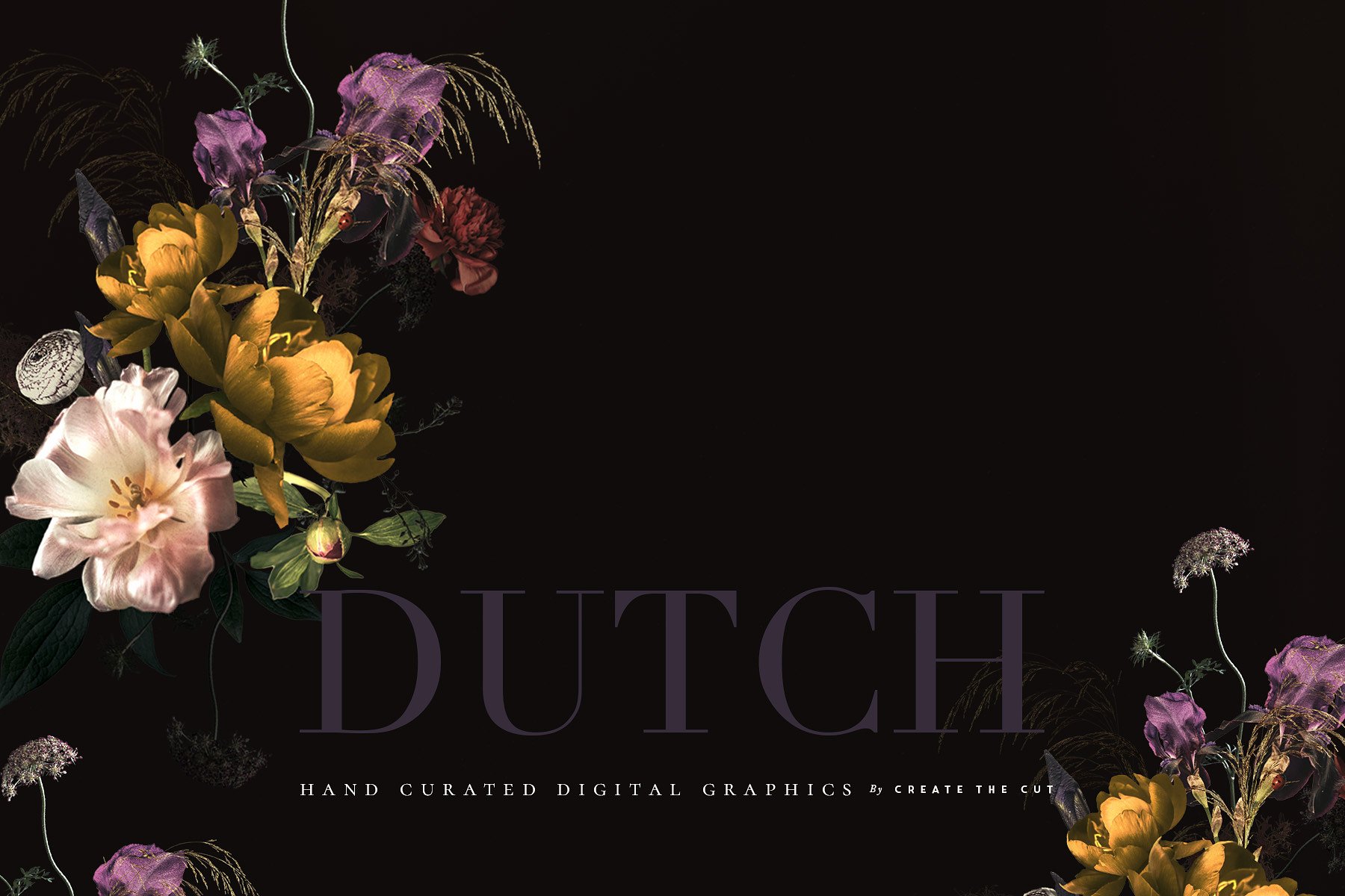传统色彩荷兰花卉剪贴画 Vintage Floral Clip Art – Dutch插图2