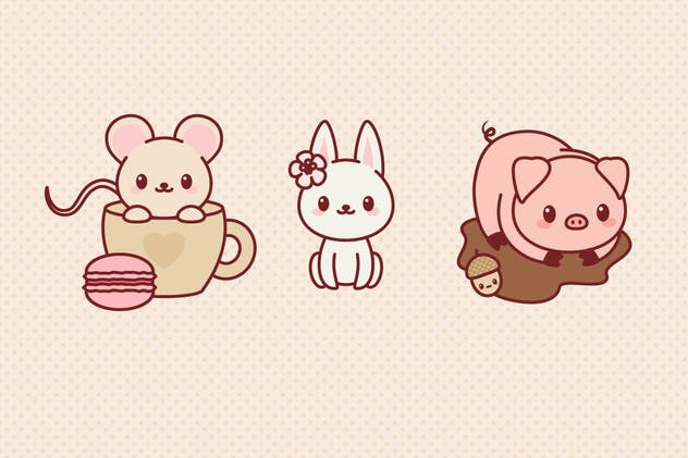 9个可爱卡通动物形象矢量插画素材 Kawaii Animals插图1