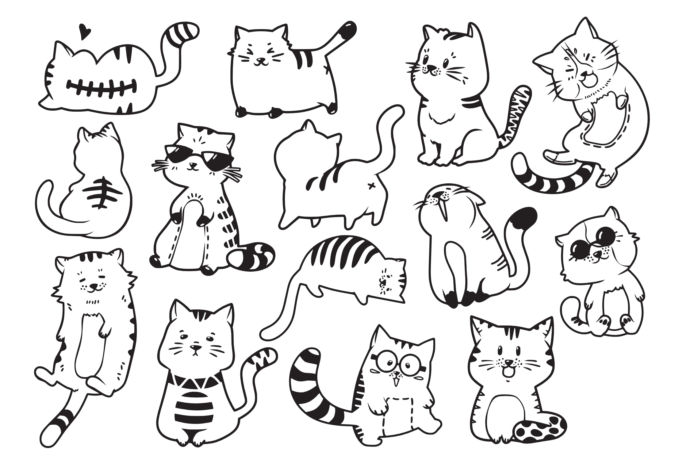 可爱有趣卡通猫涂鸦手绘矢量图案素材 Cute and Funny Cats Doodle Vector插图1
