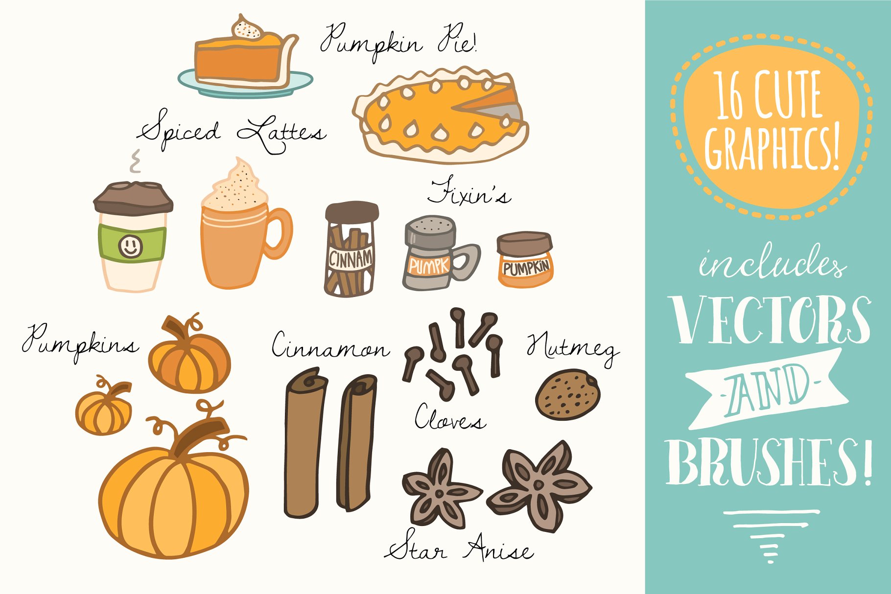 南瓜香料矢量剪贴画集 Pumpkin Spice Clip Art Set – Vectors插图(1)