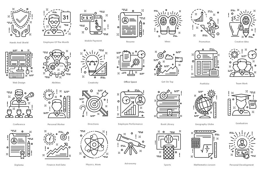 615枚扁平风线条图标合集 615 Flat Line Icons插图(2)