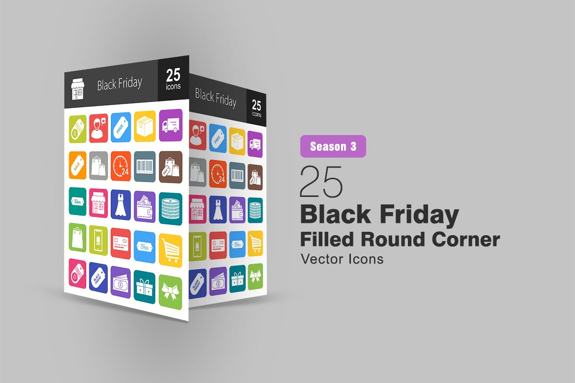25枚黑色星期五主题圆角矢量填充图标 25 Black Friday Filled Round Corner Icons插图