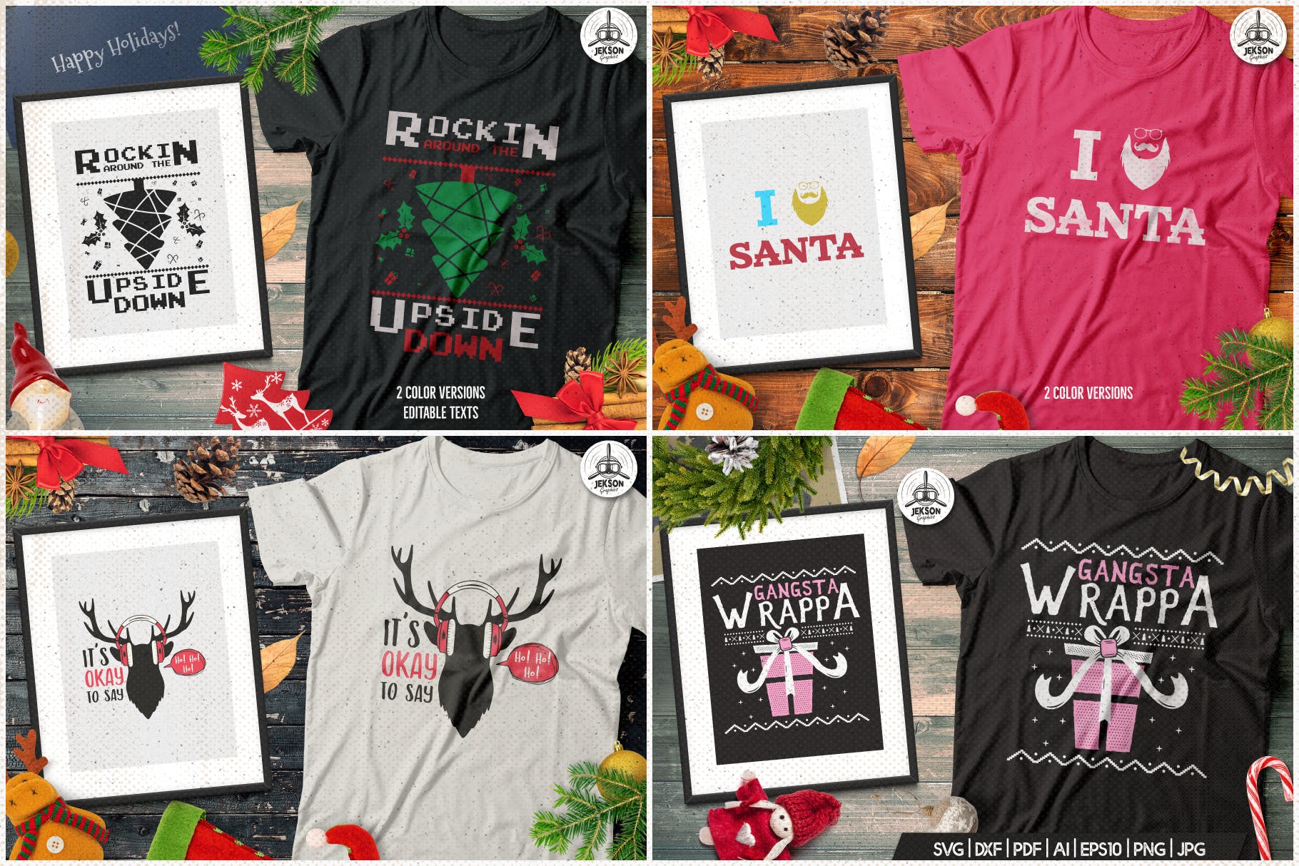 20款圣诞节主题复古风T恤印花图案设计素材包 Christmas T-Shirt Designs Retro Bundle. Xmas Tees插图(1)