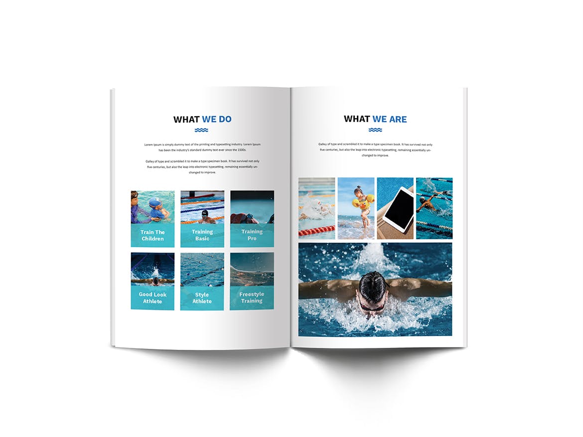 A4尺寸游泳培训班课程招生宣传画册设计模板 Swimming A4 Brochure Template插图(6)