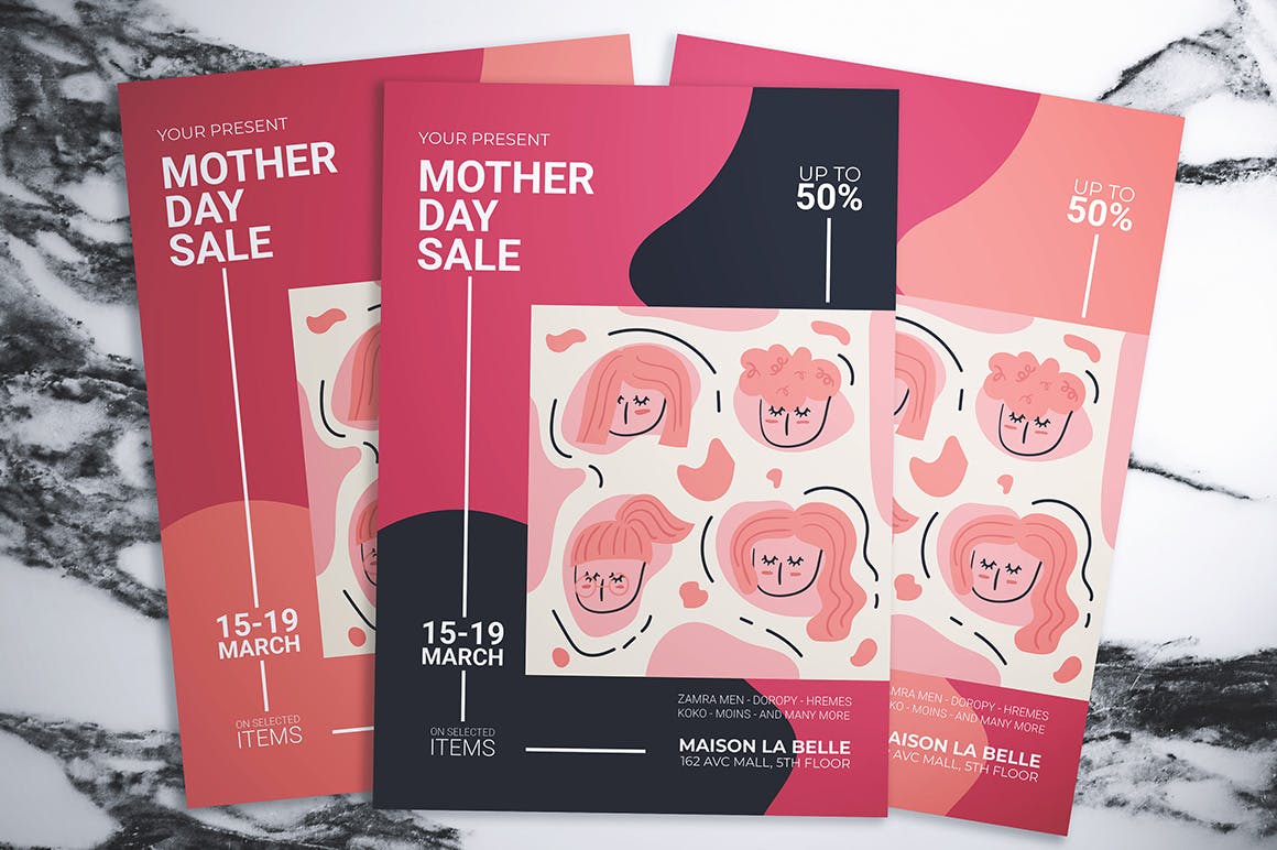 抽象孟菲斯风格母亲节促销活动海报设计模板 Mother Day Sale Flyer插图(2)