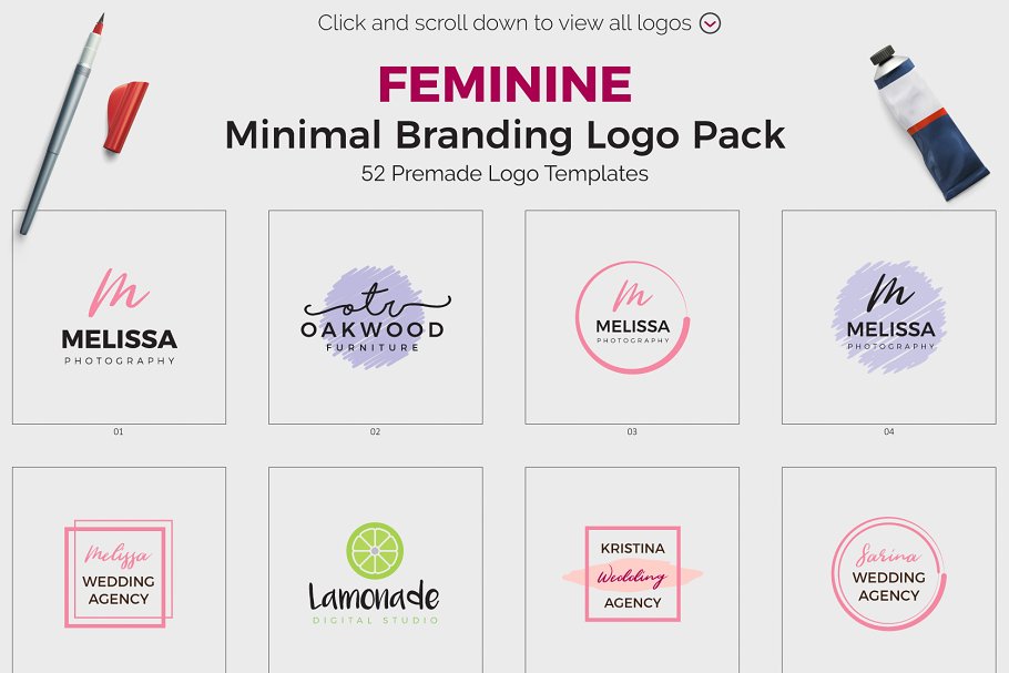 女性简约品牌Logo标志设计素材包 Feminine Minimal Branding Logo Pack插图(6)