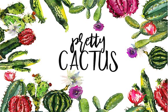 仙人掌水彩剪贴画 Pretty Cactus Watercolor Clipart Set插图2