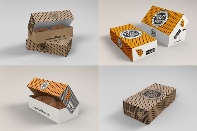 甜甜圈纸质食品盒包装样机系列Vol.11 Paper Food Box Packaging Mockup Collection Vol.11插图(3)