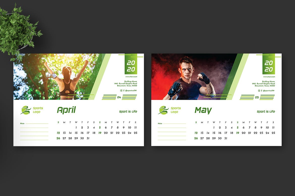2020年体育运动主题活页翻页台历表设计模板 2020 Sport Calendar Pro插图3