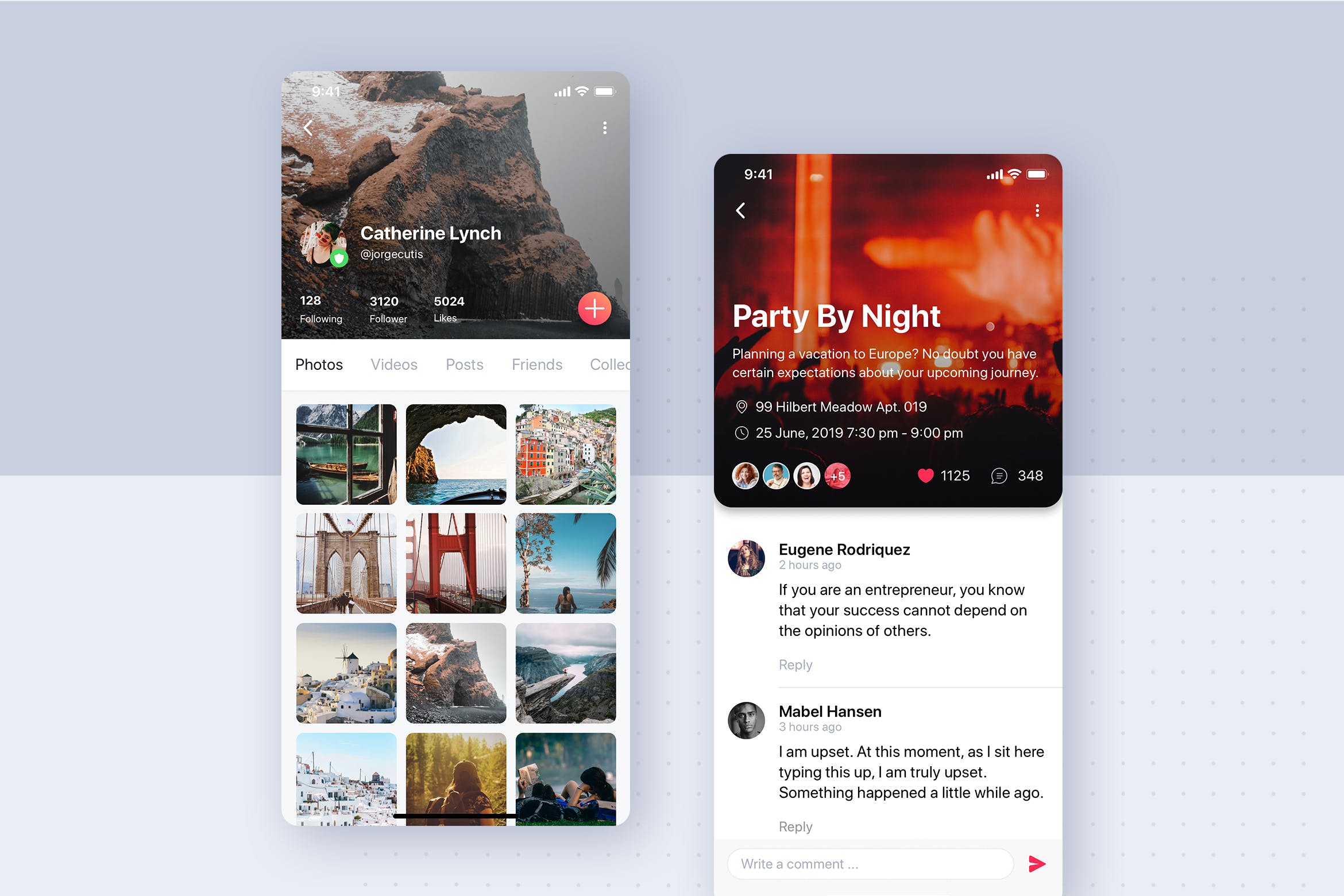 社交APP用户日志界面设计模板 Social mobile app UI concept插图