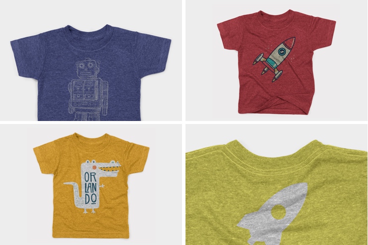 儿童T恤服装印花设计样机模板 Kids Triblend T-shirt Mockup Pack插图