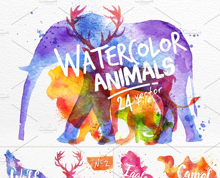水彩动物图形素材合集 Watercolor Animals插图