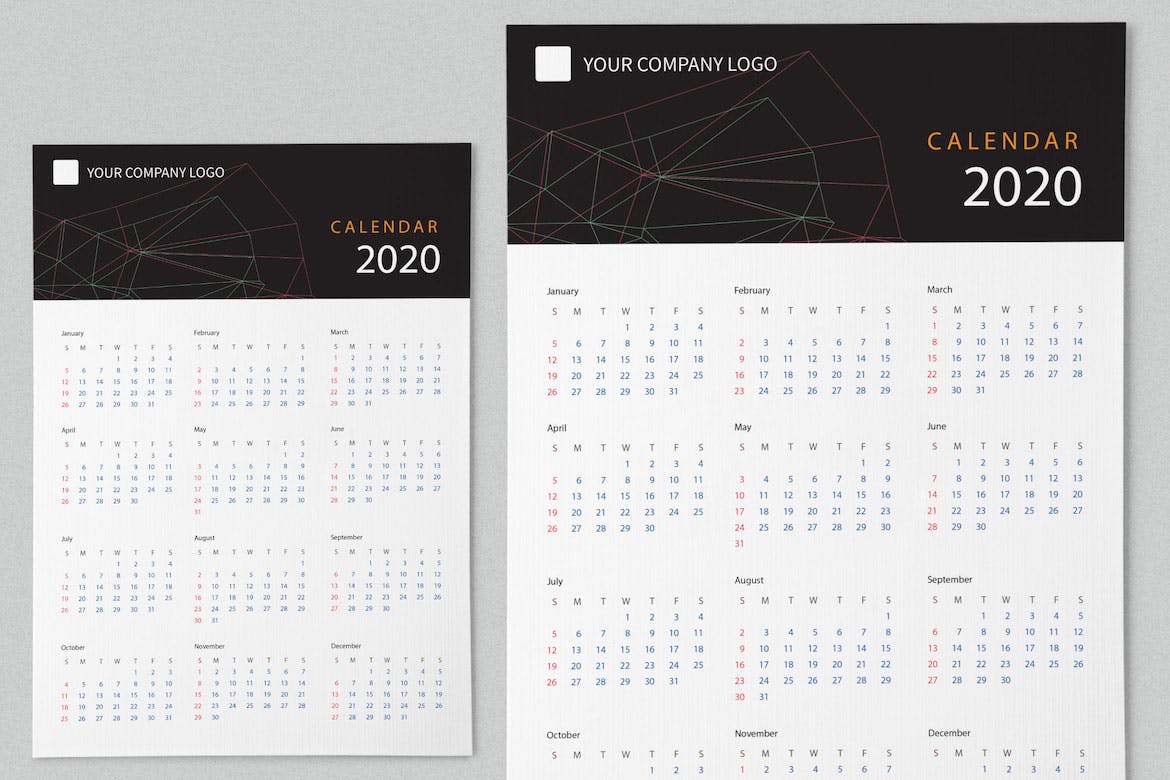 抽象几何图形2020创意日历年历设计模板 Creative Calendar Pro 2020插图2