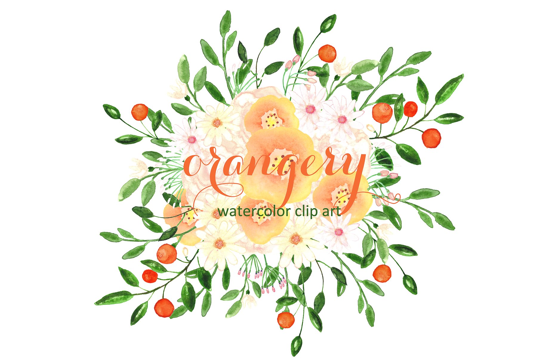 橘园水彩剪贴画素材 Orangery. Watercolor clipart.插图(1)