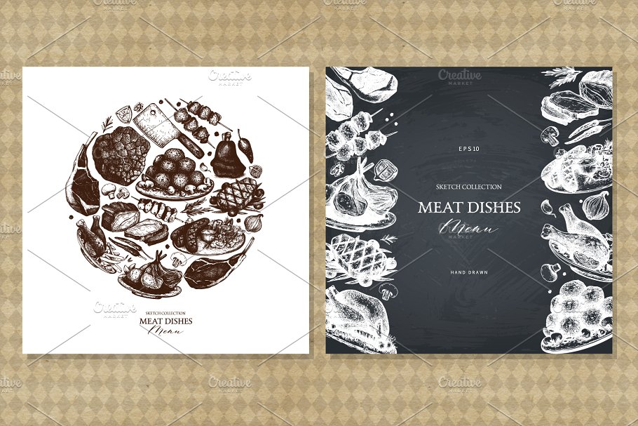 复古风格肉类菜肴设计菜单 Vintage Meat Dishes Design Menu插图(3)