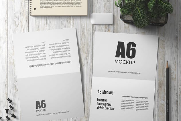 A6横向双折页贺卡/请柬样机套装V1 A6 Landscape Bi-Fold Greeting Card Mockup – Set 1插图(3)