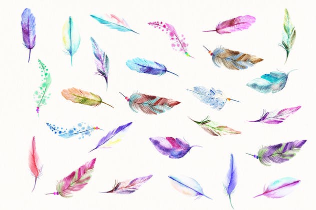羽毛&追梦者元素水彩插画合集 Watercolor Feathers & Dreamcatchers插图(2)