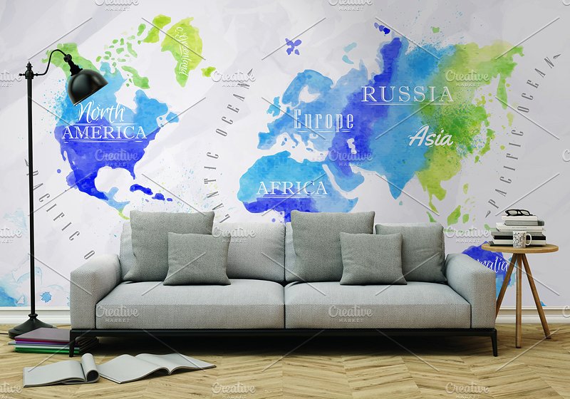 水彩世界地图矢量图形 Watercolor world map插图3