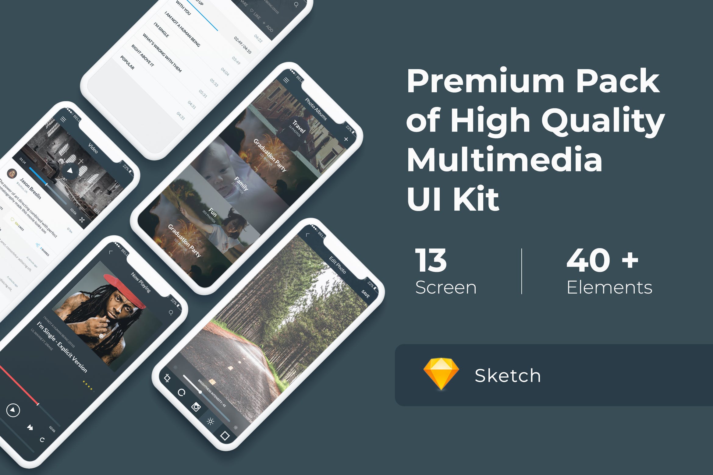 多媒体娱乐类型APP应用UI界面设计套件 Multimedia and Entertaintment UI KIT for Sketch插图