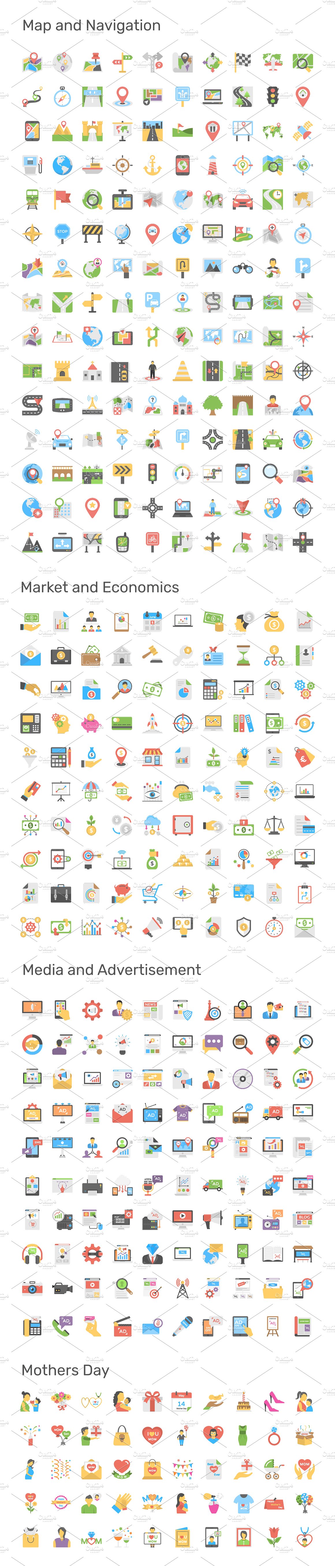 9690枚量贩式扁平化风格图标大礼包 9690 Flat Icons Pack插图(13)