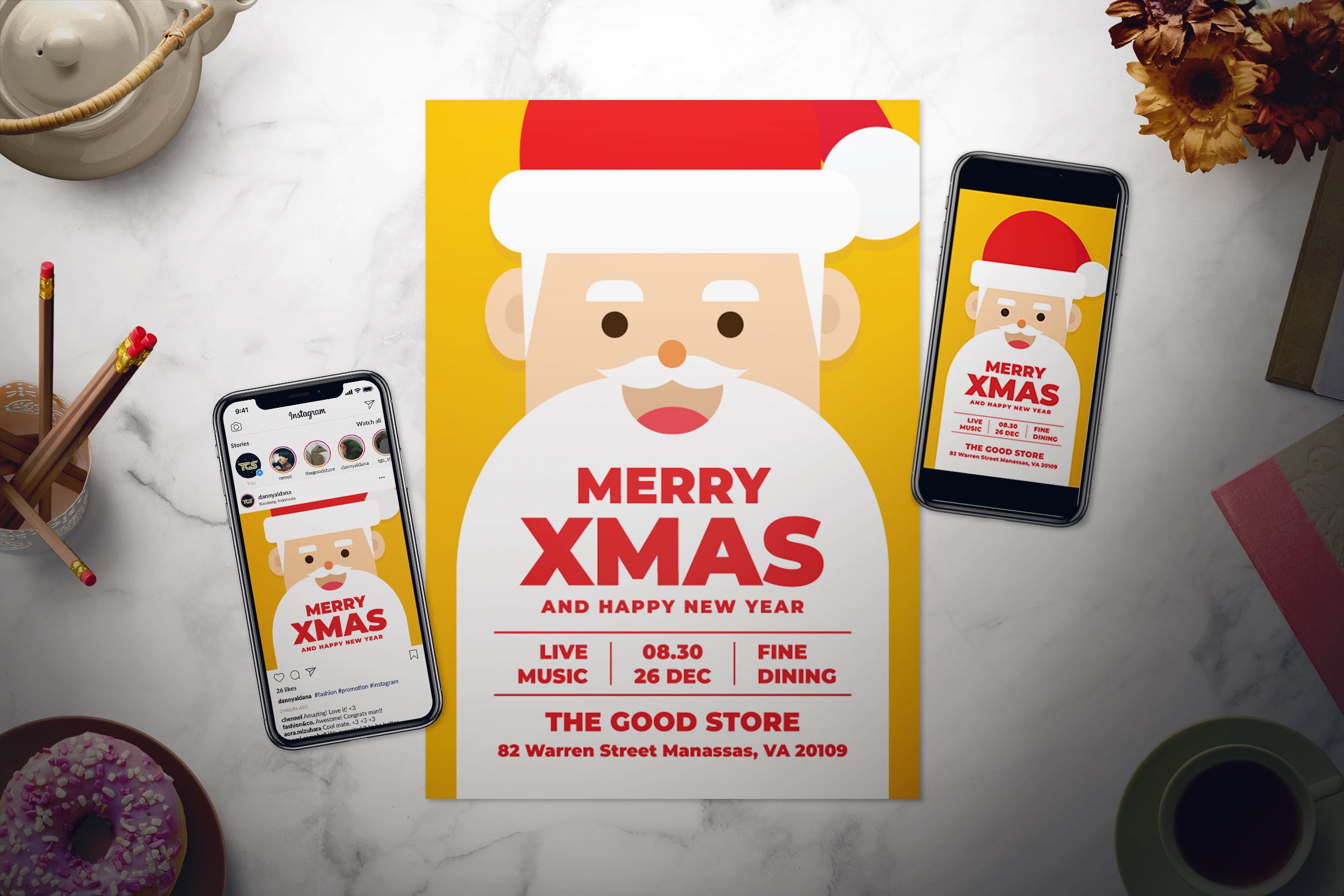 圣诞节卡通圣诞老人海报传单设计模板 Christmas Flyer Set插图